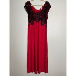 Soma Red Black Lace V Neck Cap Sleeve Maxi Nightgown Lingerie Dress Medium